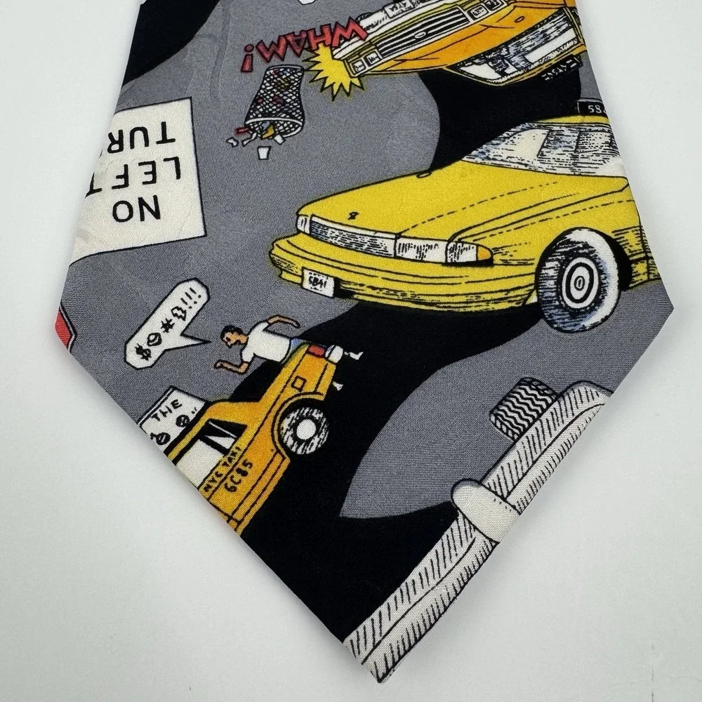 VTG  Nicole Miller Traffic Jam Taxi Cab Novelty Silk Necktie 1991